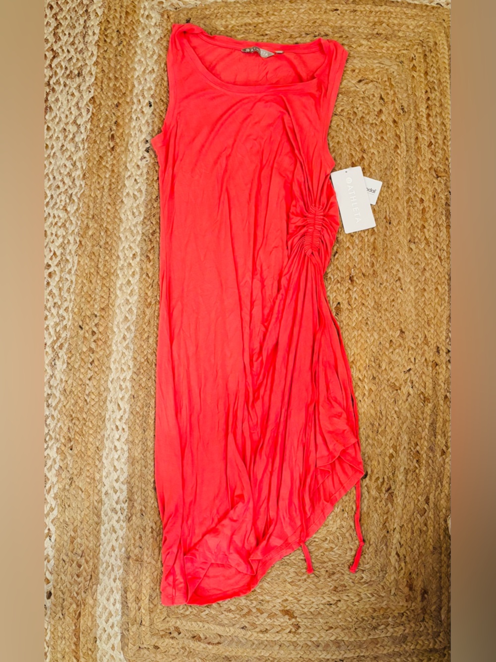 Athleta Coral Red/Orange Ruched Dress
